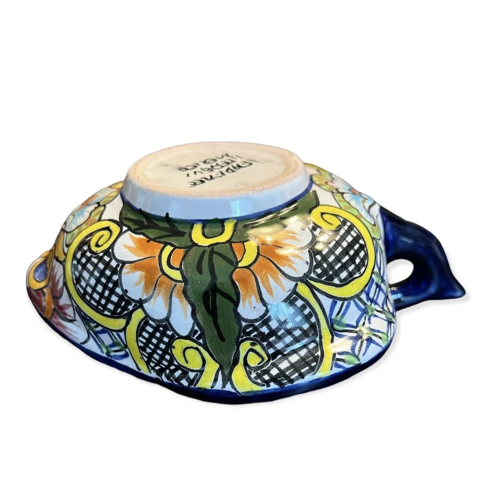 Mexican Talavera Pottery Hand Painted Condiment Bowl & Spoon - Serving Dish Set